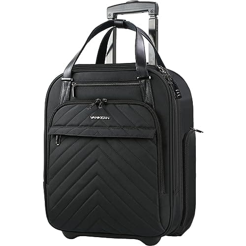 VANKEAN Carry On Underseat 16-inch Multi-functional Underseater Lightweight Overnight Suitcase with Wheels Roller Case for Women Men Travel Business, Black