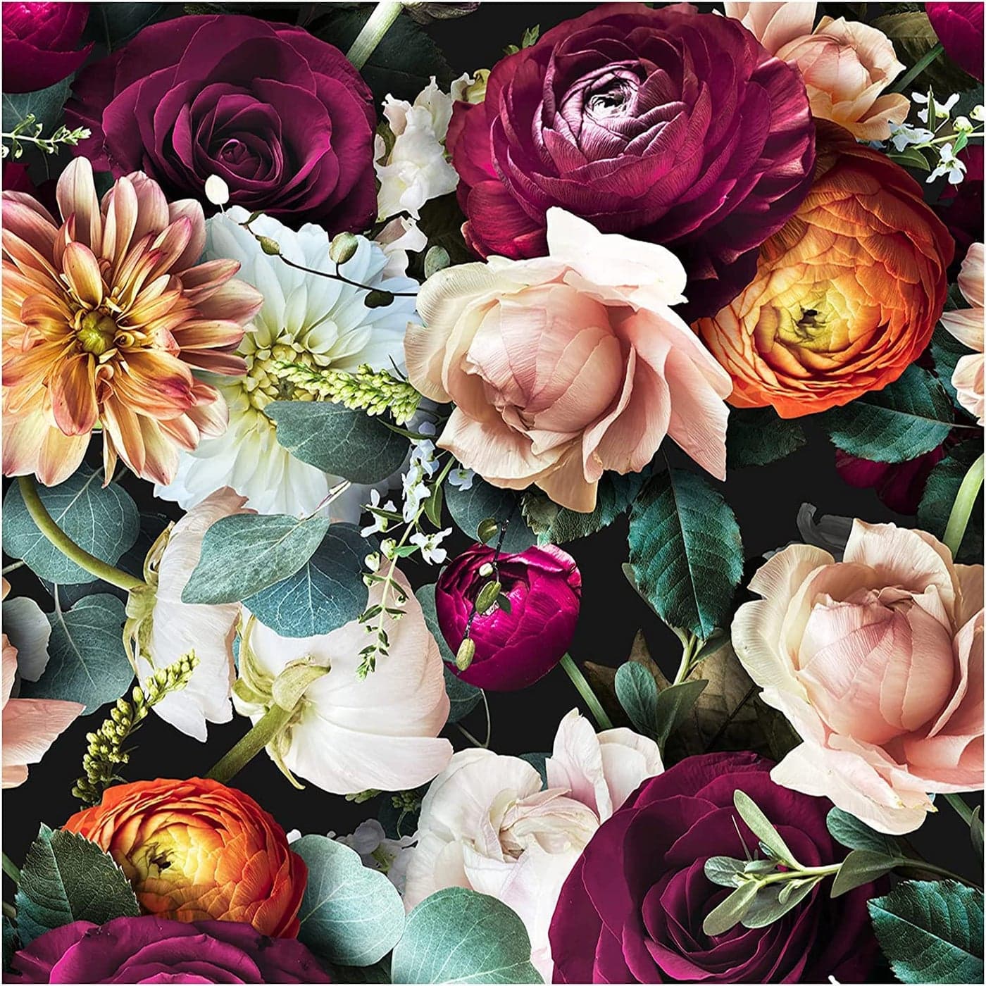 HAOKHOME Peel and Stick Floral Wallpaper Rose Daisy Removable BlackPinkPurple Stick on Wild Mural 177in x 98ft