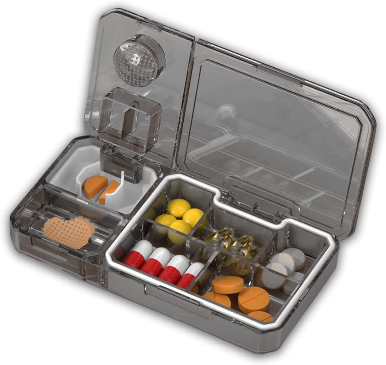 House of Quirk Pill Cutter, Pill Crusher, Pill Splitter, 3 in 1 Multi-Functional Pill Cutter, Portable Travel Small Pill Box Case Holder, Purse Medicine Container for Cutting Vitamins Tablets (Grey)