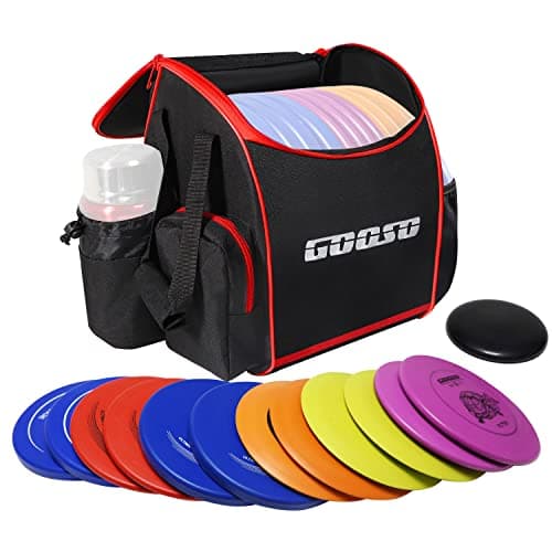 GOOSO Disc Golf Set with Bag - 12 PCS Flying Disc Golf Discs for Beginner with Putter, Midrange, Driver | Portable Disc Golf Backpack Holds 28+ Discs Free Stand Bag Design for Convenient Use