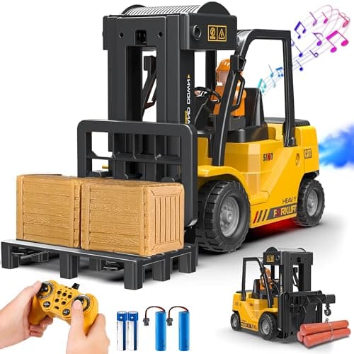 VWAHNANA RC Forklift Truck 2 in 1 Transform Lift Fork Hook Kids Forklift Toy 11 Channel Remote Control Forklift for Adults 2 Battery Spray Light RC Construction Vehicles Toy for Kids 6 Gift
