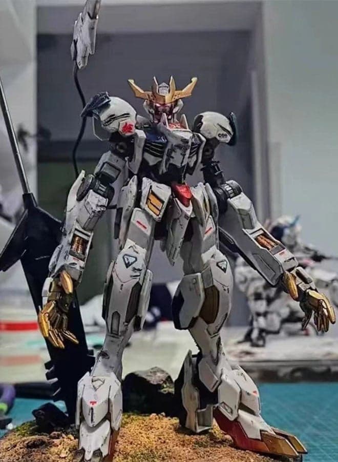 Gundam Barbatos Lupus Rex Model Kit With Display Stand , Assembly Figure Model , Desktop Decor , Action Figure, Office Desk Decoration Collection Display Memorial Present, Cool Birthday Gift For Boys and Girls, White/Blue/Yellow