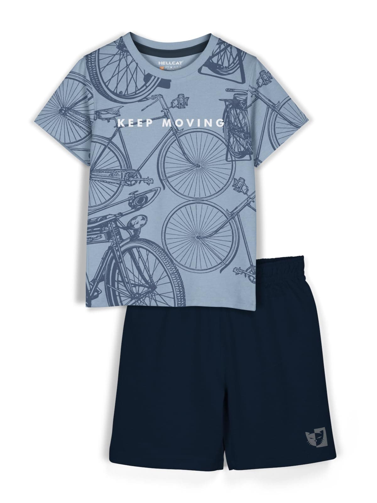 HELLCAT Boys Dress Clothing Set Combo with Tshirts & Shorts - Pack 1 Bluish Grey 3-4 Years