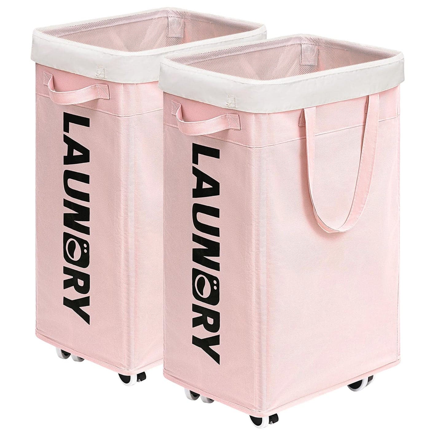 Goodpick Pink Laundry Baskets with Wheels 2Pack 75L Rolling Laundry Basket with Removable Wash Bags Large Laundry Hamper for Corner Dorm Collapsible Laundry Basket on Wheels