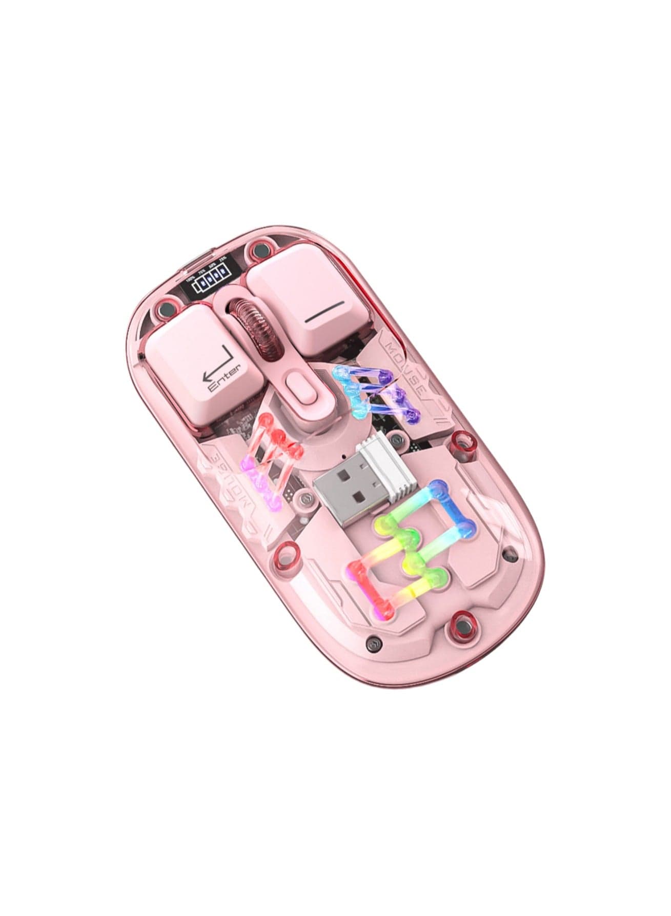 Wireless Bluetooth Mouse, Transparent BT + 2.4G Dual-Mode Mechanical Mouse with Magnetic Top Cover, Rechargeable RGB Backlit Gaming Mouse for Gaming,Esports,Desktop,Laptops,Tablets(Pink)