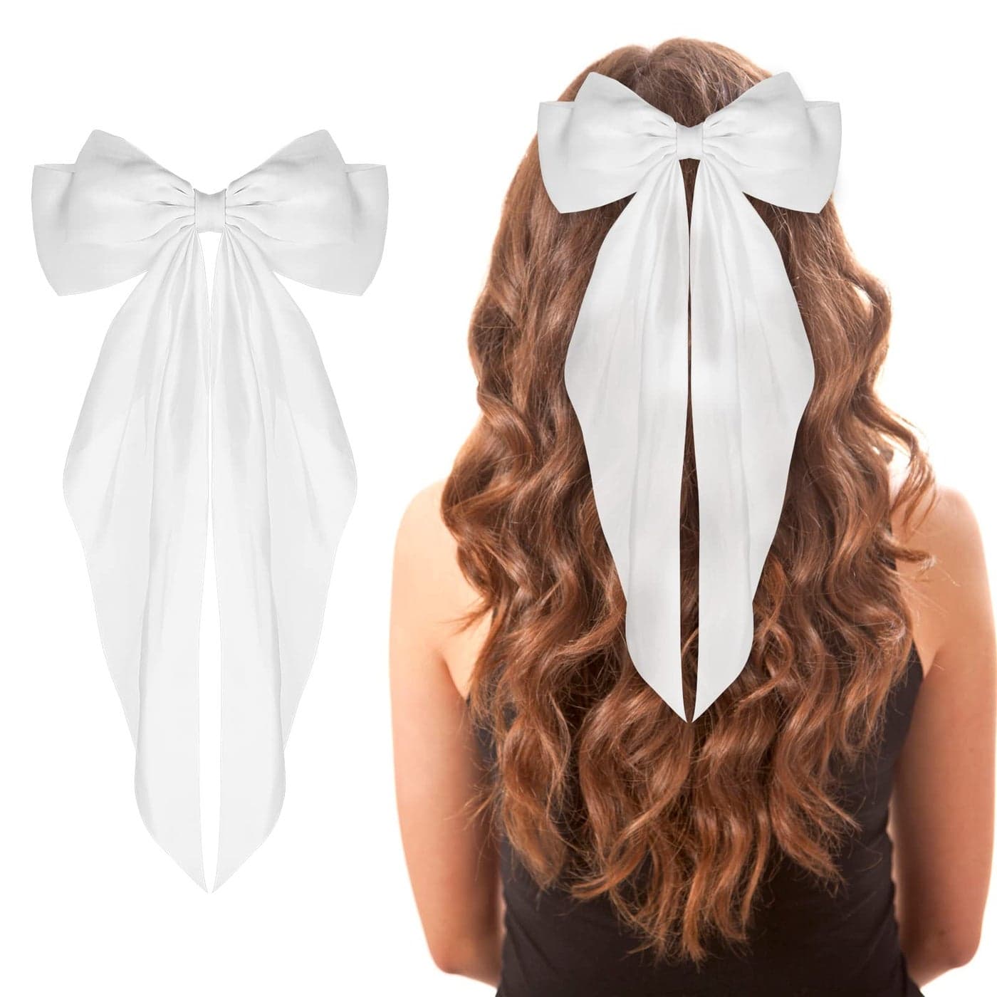 WLLHYF Big Bow Barrettes Long Tail French Ribbon Hair Pins Soft Silky Satin Hair Clip Metal Bowknot Clips 90s Accessories for Party Women Girl