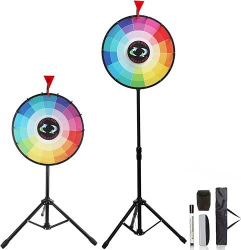 Hooomyai 18 Inch Spin The Prize Wheel Height Adjustable 3863 with Tripod Floor Stand 14 Slots Spinning Wheel Spinner with Dry Erase Marker Pen for Fortune Game Tradeshow Carnival Party