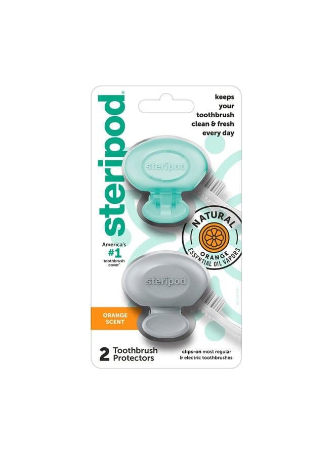 Clip-On Toothbrush Protector with Orange Essential Oils, Keeps Toothbrush Fresh and Clean, Fits Most Manual and Electric Toothbrushes,2 Count (Pack of 1)
