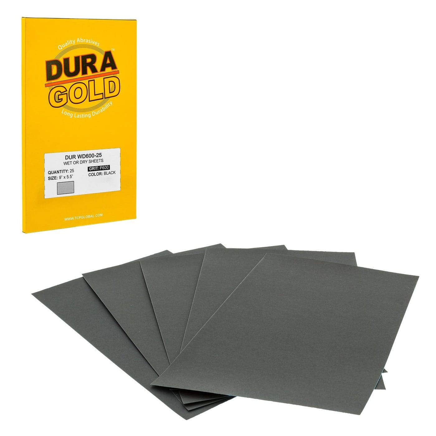 DuraGold Premium 600 Grit Wet or Dry Sandpaper Sheets 512 x 9 Box of 25 Car Color Sanding Detailing Polishing Automotive Woodworking Wood Furniture Metal Finishing Hand Sand Block Sander