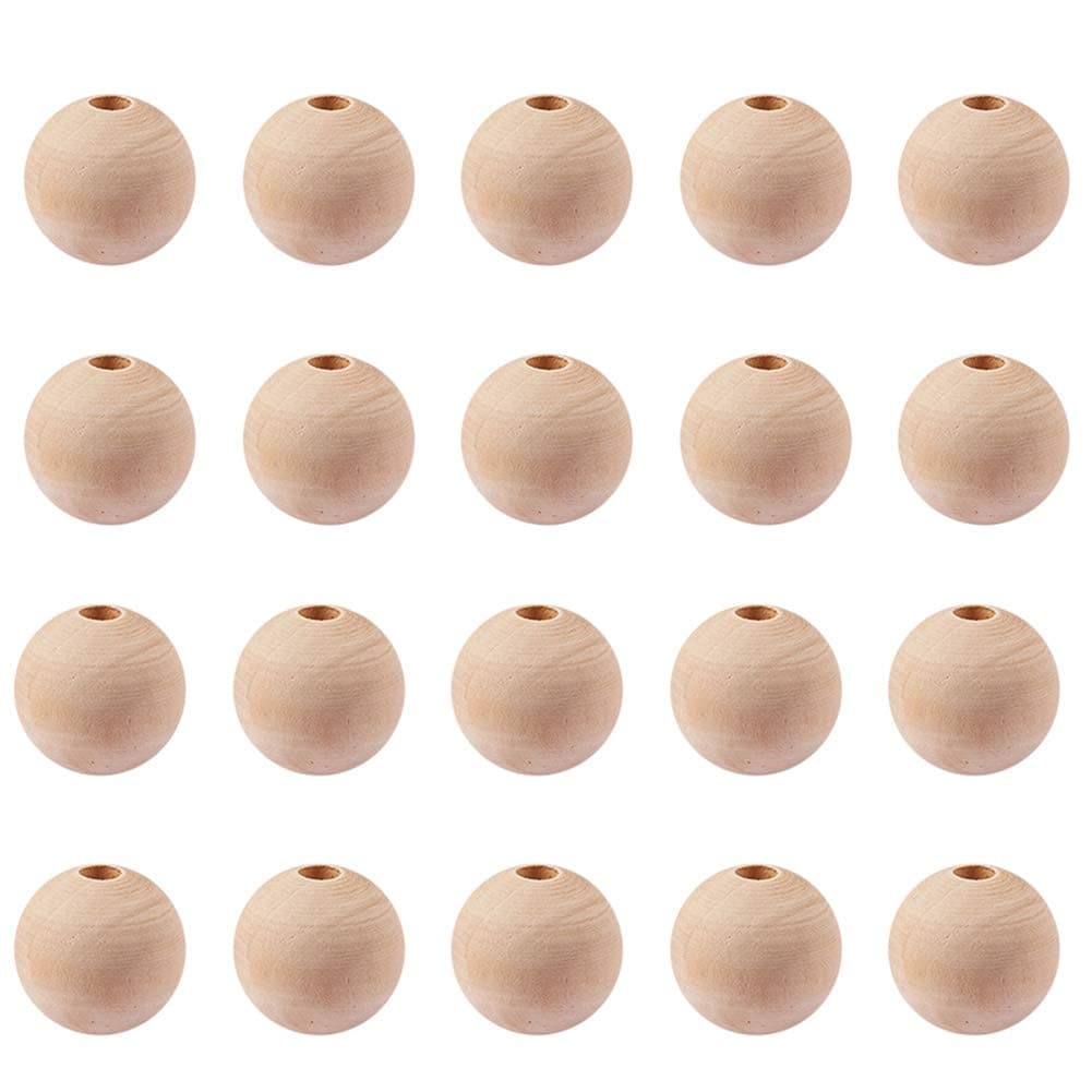 PH PandaHall Wooden Beads 50Pcs 30mm12 Inch Natural Unfinished Wood Spacer Beads Round Wooden Ball Loose Beads for Crafts DIY Jewelry Garland Making Christmas Tree Decoration