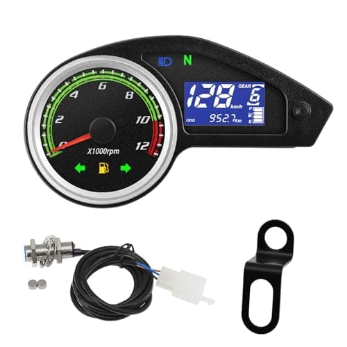 MAIMEIMI Motorcycle Speedometer Gauge Digital Speedometer for Motorcycle LCD Gauge Cluster MPH Dashboard Speedo Meter with Tach, Odo, Oil Level, Gear