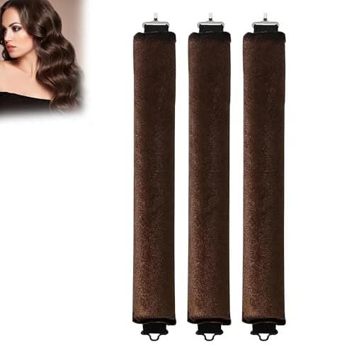 GLUN® Non-Damaging Hair Curling Strips, 3 Counts Brown Colour, Hair Curler with Hook, for All Hair Types, Overnight Curler for Beautiful Natural Wave Texture