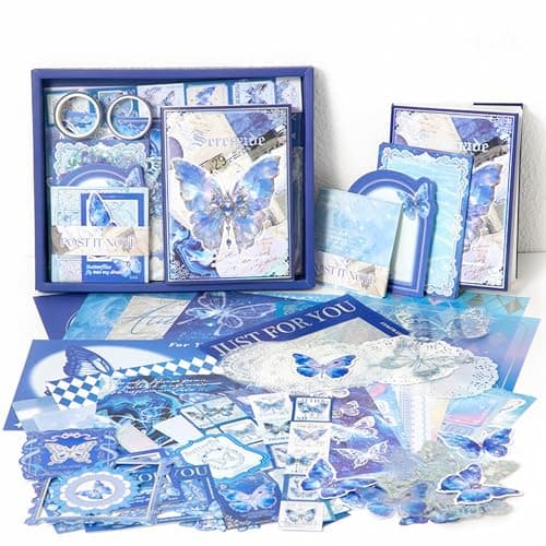 The AutoStory Music Scrapbook Album Set A6 Junk Journal Notes Aesthetic Stickers Symphony Collage Papers Washi Tape DIY Craft Art Planner Decoration Supply Gift Teens Girls (Serenade, Blue)