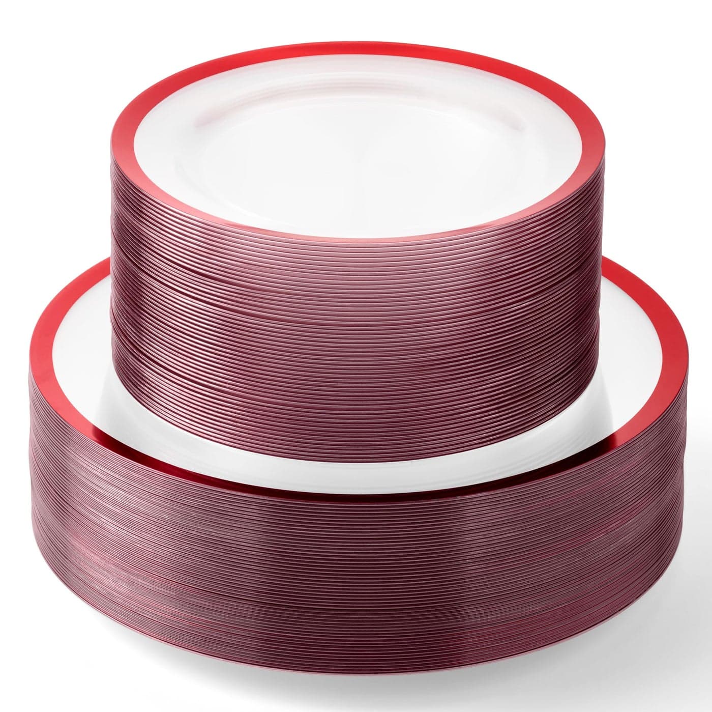 By Madee HEAVYWEIGHT 100 Pc Clear and Red Party Plates Includes 50 Dinner 50 Dessert Plates 50 Guests