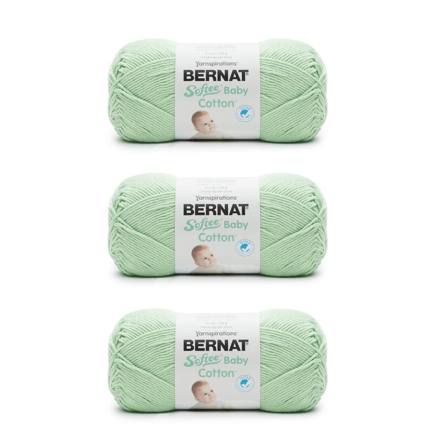 Bernat Softee Baby Cotton Jade Frost Yarn 3 Pack of 120g425oz Blend 3 DK Light 254 Yards KnittingCrochet