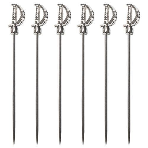 Cork Pops Stainless Steel 6-Inch Cocktail Pick Set – Set of 6 Reusable Drink Picks for Garnishes, Appetizers & Entertaining, Arrow (Sword)