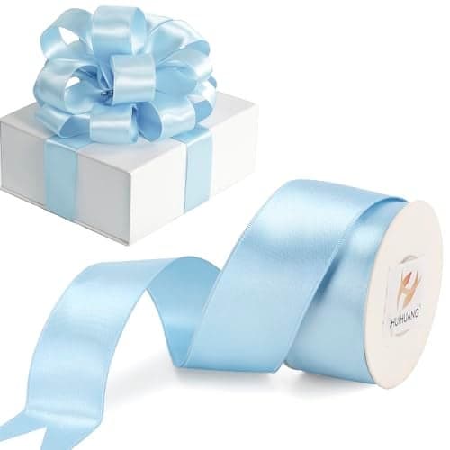 HUIHUANG Baby Blue Satin Wired Ribbon 112 inch Blue Wire Edge Ribbon for Bows Gift Wrapping Wreaths Baby Shower Decor Garland Wedding Decorations DIY CraftsContinous 10 Yards