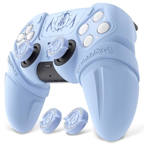 PlayVital Runes Edition Silicone Cover Skin for ps5 Controller with Thumb Grips & Touchpad Skin & D-pad Area Sticker, Anti-slip Controller Grip Cover Compatible with ps5 Charging Dock- Blue