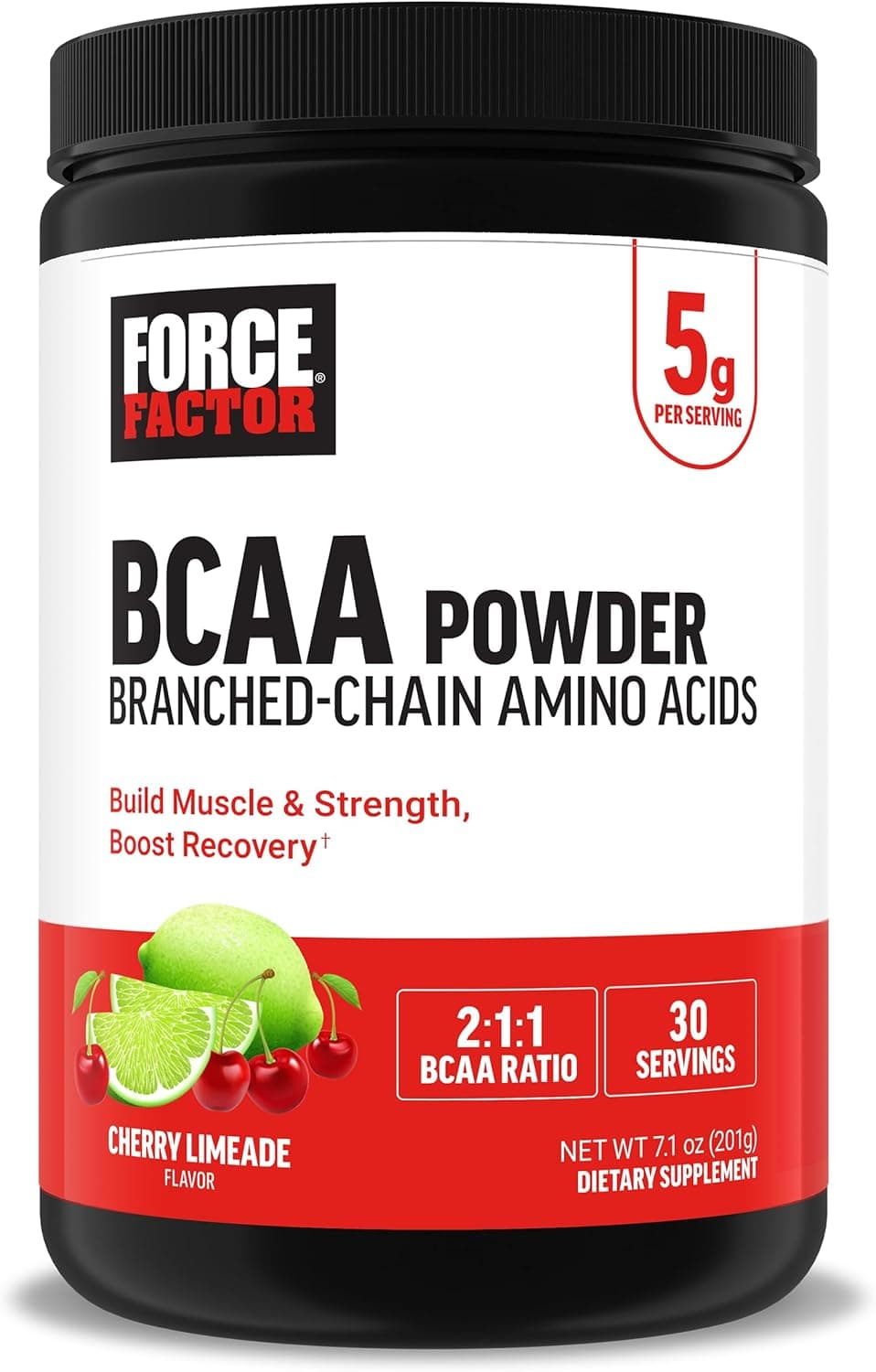 Force Factor BCAA Amino Acids Supplement 211 Delicious and Refreshing BCAA Powder to Support Muscle Recovery and Performance No Artificial Colors or Flavors Cherry Limeade 30 Servings