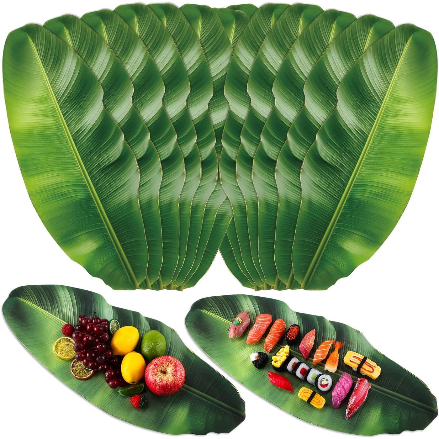 Tinlade 100 Pcs Banana Leaves Parchment Paper Leaf Tropical Artificial Banana Leaves for Cooking Charcuterie Board for Food Serving Hawaiian Party Decoration 228 x 9 Inch Centerpieces Placemat