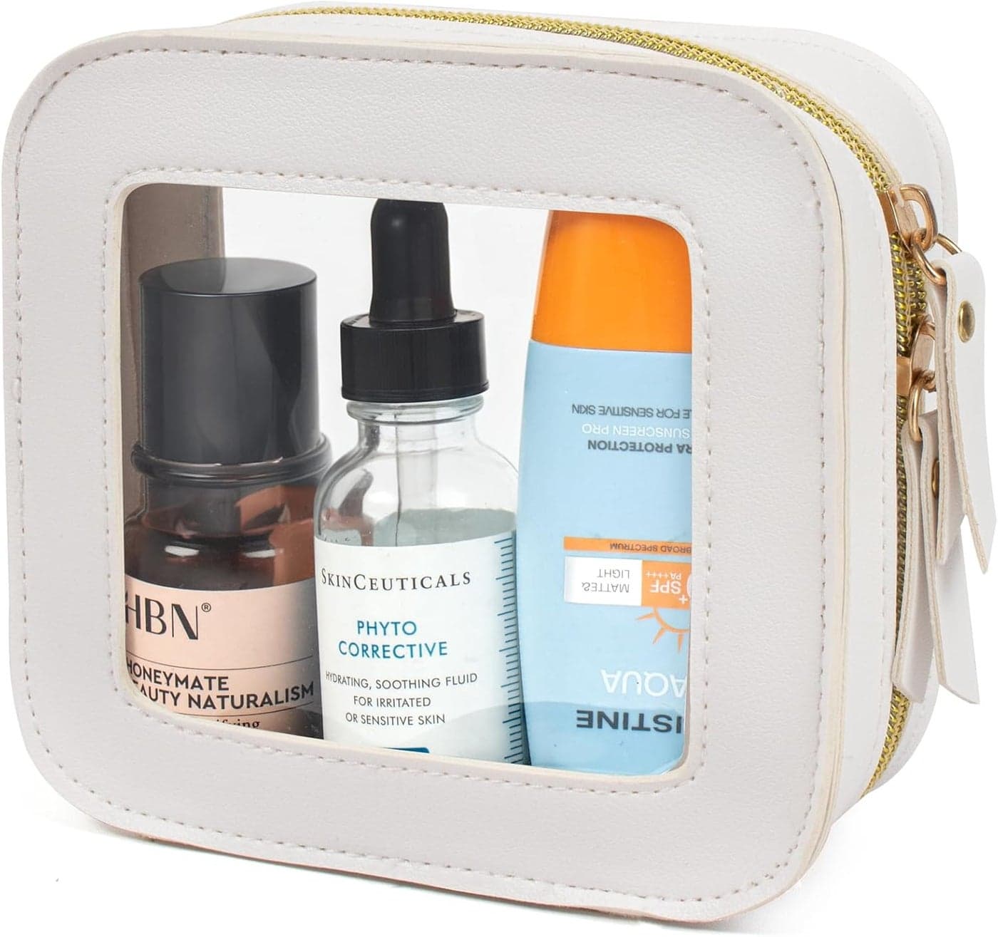 LETGO Mini Makeup Bag,Clear Makeup Bag Cute Makeup Bag Small Makeup Bag for Purse Essentials Car Accessories for Women Mini Toiletry Bag for Women Men (Clear White, Mini)