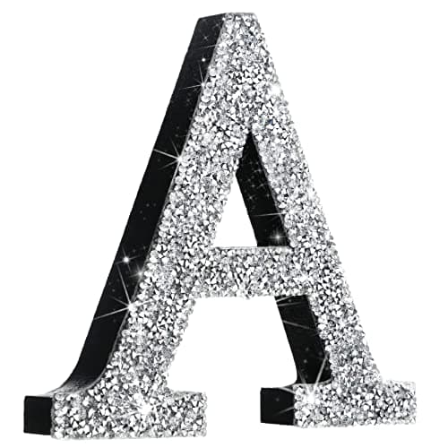Qunclay Silver Crystal Diamond Bling Letters Crushed Diamond Decorations Wooden Glitter Letters with Screw and Hooks Rhinestone Gifts for Christmas Wedding Bedroom Wall Decor (5.7"l X 5.7"w,Letter A)