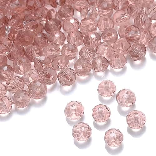 INDIKONB 8mm Glass Crystal Beads for Bracelets & Jewellery Making | Tyre Rondelle Transparent Beads for DIY Craft & Accessories (Pink)
