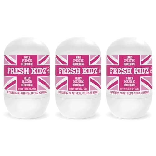 Fresh Kidz Roll On Deodorant for Kids and Teens Baking Soda and Aluminumfree 24 Hour Protection for Sensitive Skin Girls Pink 186 floz 3 Pack