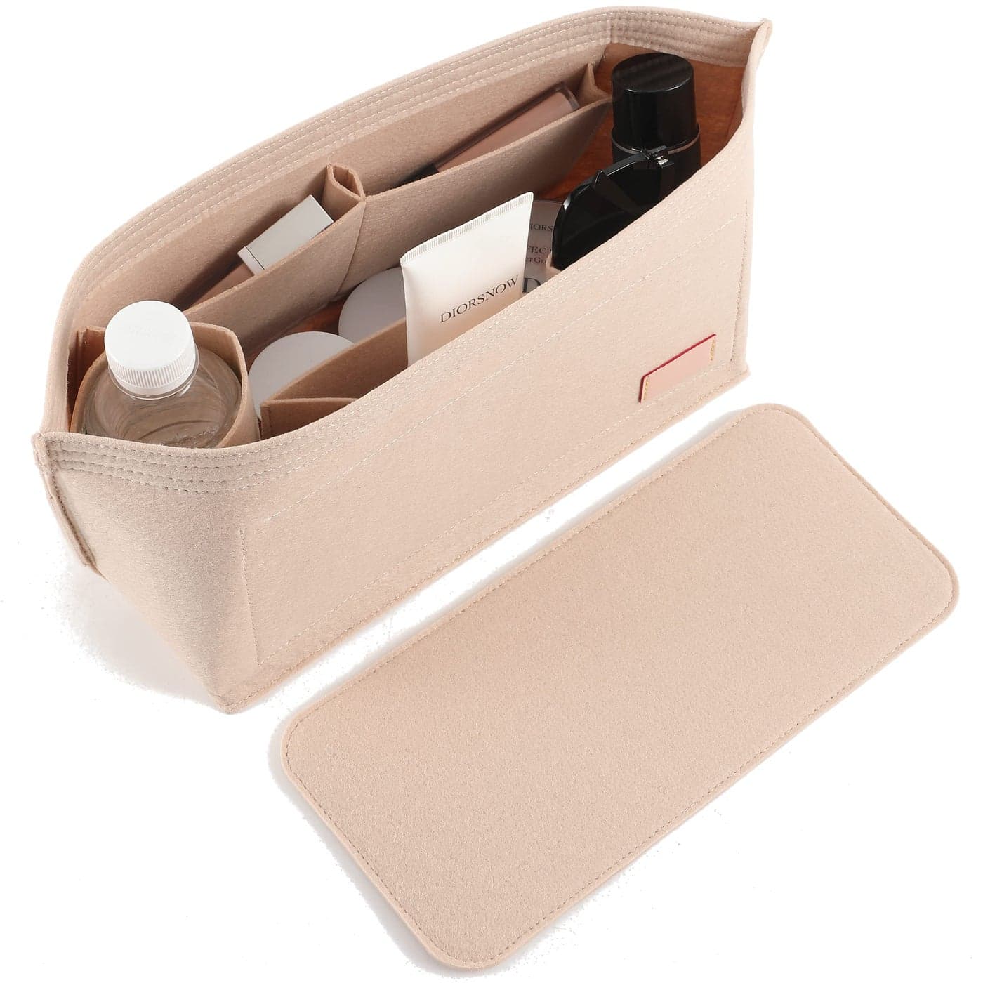 Doxo Purse Organizer Insert for Handbags & Base Shaper 2pc Set,Felt Organizer Insert Large Tote,Bag Organizer with Zipper 7 Sizes,Fit Speedy Neverfull MM/City33 and More(Beige-L-Combination)
