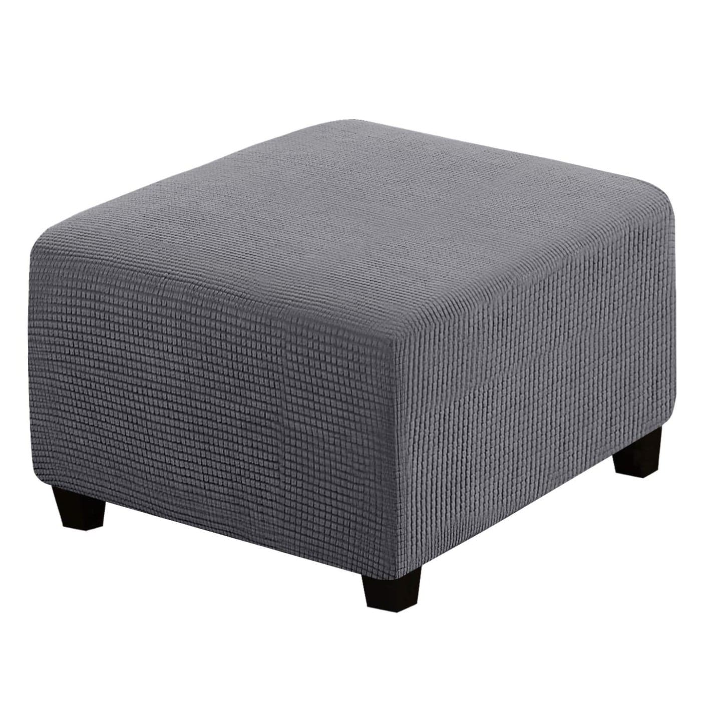 HVERSAILTEX Square Ottoman Covers Ottoman Slipcovers Folding Storage Stool Furniture Protector Form Fit with Elastic Bottom Stretch High Spandex Small Checks Jacquard FabricLargeGrey