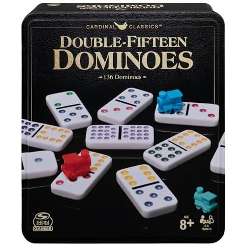 Spin Master Games Cardinal Classics Double 15 Dominoes Set in Storage Tin Family Board Games 26 Players for Ages 8 Up