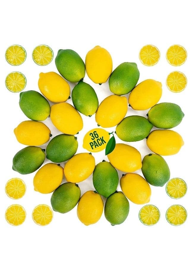 Fake Lemons Limes and Slices Set Decorative Faux Citrus Fruits Artificial Decorations for Home Kitchen Table Office Weddings Table Centerpiece Party Lemon Tree Decor Theme Pack of 36
