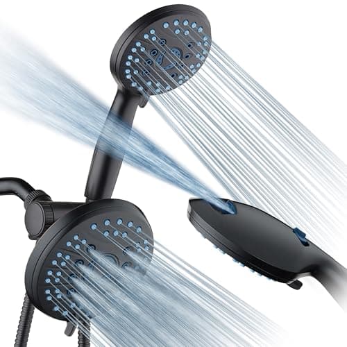 Hotel Spa AquaCare AsSeenOnTV High Pressure Handheld Rain 50mode 3way Shower Head Combo with Anticlog Jets 2mode Tub Pet Power Wash Extra Wall Bracket 6 ft Hose Matte Black