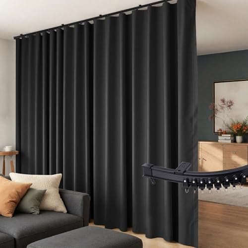 Room Divider Curtains Flexible Ceiling Tracks Set Curtain Track Ceiling Mount Blackout Curtain for Living Room Bedroom Ceiling Curtain Rod Privacy Dividers Panels W180 x H96 Black Drape Black Rail