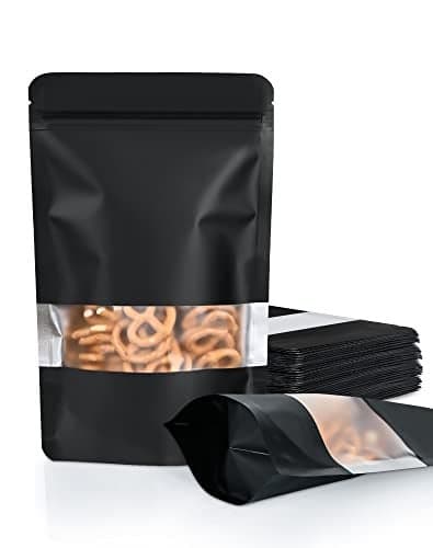 FireKylin 100 Pack Smell Proof Bags 63 x 94 Resealable Bags with Matte Window Foil Pouch Stand Up Sealable Bags for PackagingBlack