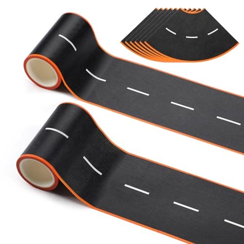 HFKPJRT 3 Inch Road Tape for Kids Black Residue Free Road Tapes for Toy Cars 2 Rolls Roadway Tape with Curves Race Car Track Tapes for Kids Birthday Party Racing Party Decoration 328 FT Long