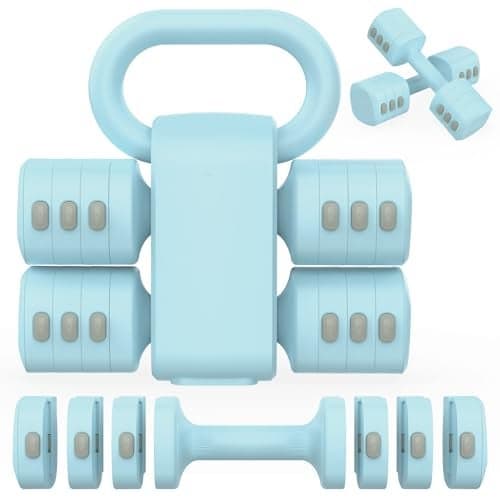 Hezeyferg 2-in-1 Adjustable Dumbbells Set, 4 Levels Weight Dumbbells Set for Women Men, Each 2.2/3.3/4.4/5.5lb Hand Weights with Kettlebell Form for Home Gym Exercise Training (Blue)
