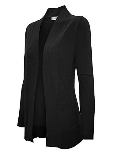 Cielo Women's Solid Basic Open Front Pockets Knit Sweater Cardigan Black XL