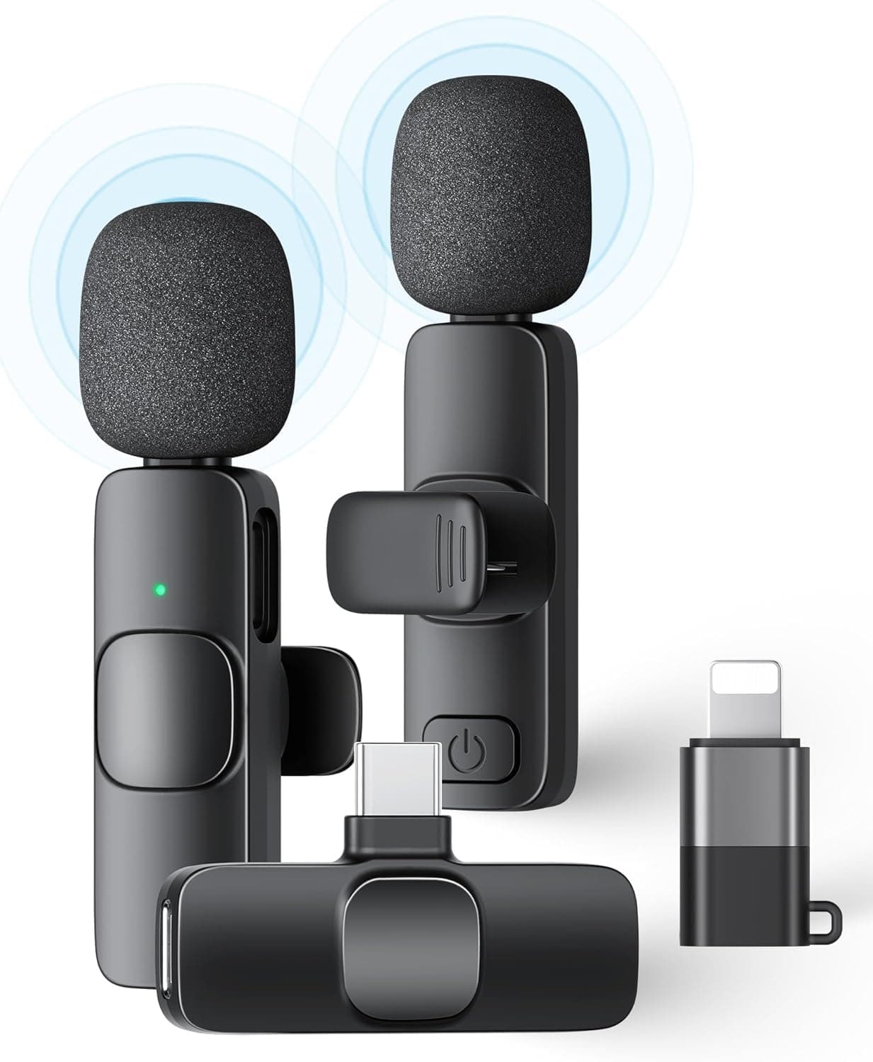 coku CK-K9 Dual Wireless Lavalier Microphone, Bluetooth Collar Mic for iPhone, Android USB-C Phones & Tablets, Plug & Play, Noise Cancelling, Clear Audio for YouTube, Vlogging, &, Interviews