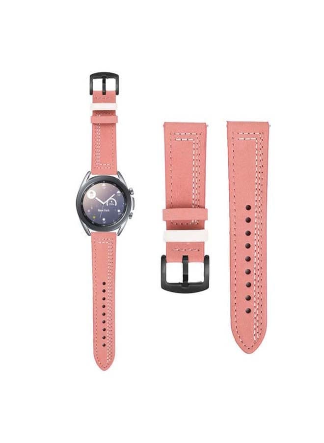 Stitch Lines Genuine Leather Replacement Band For Samsung Galaxy Watch3 41mm Pink