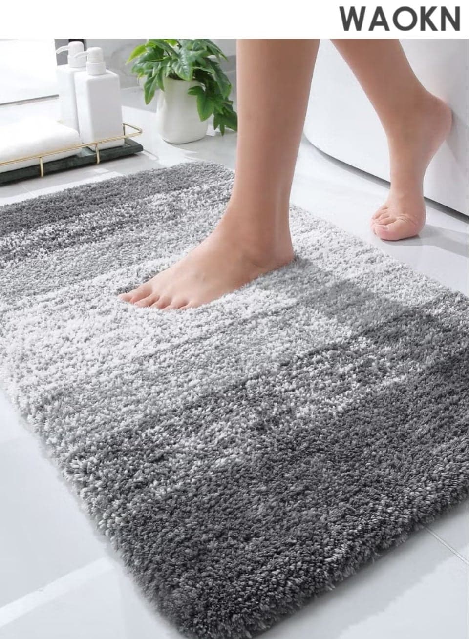 Ombre Bath Rug Luxury Bathroom Rug Mat, 40*60cm, Extra Soft and Absorbent Microfiber Bath Rugs, Non-Slip Plush Bath Carpet, Machine Wash Dry(Grey)