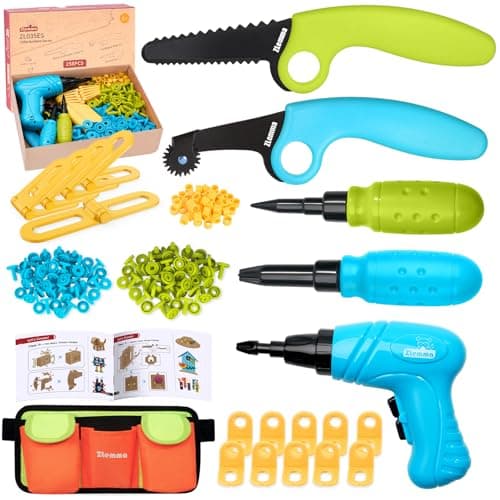 ZLemma Kids Cardboard Construction Tool Set with Electric Drill Tool Belt 258PCS STEM Building Kit for Creative Craft Projects Educational DIY Engineering Toy for Boys Girls