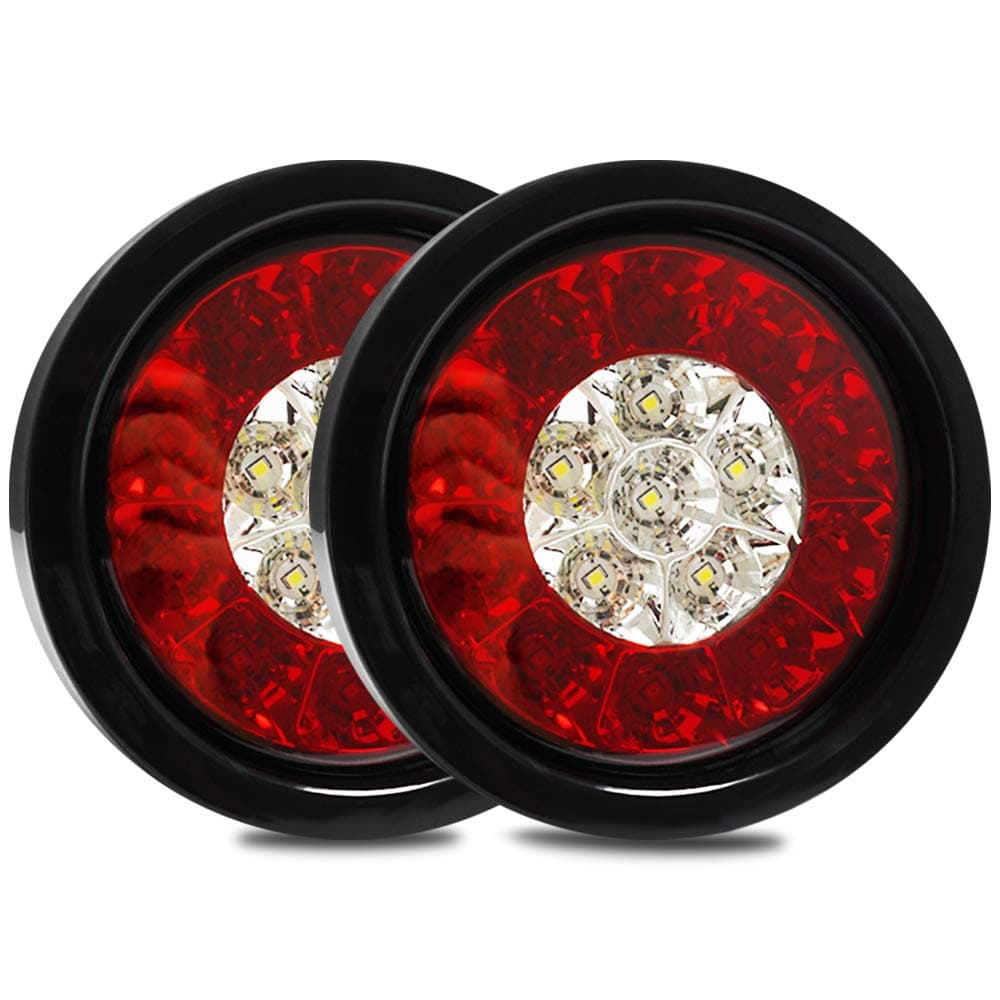 auovo 4 Inch Round LED TruckTrailer White Red Taillights with Rubber Grommet 16LED DC 12V Waterproof Stop Brake Running Reverse Backup Lights Tail Lamps for RV Trailer2 RedWhite Lights