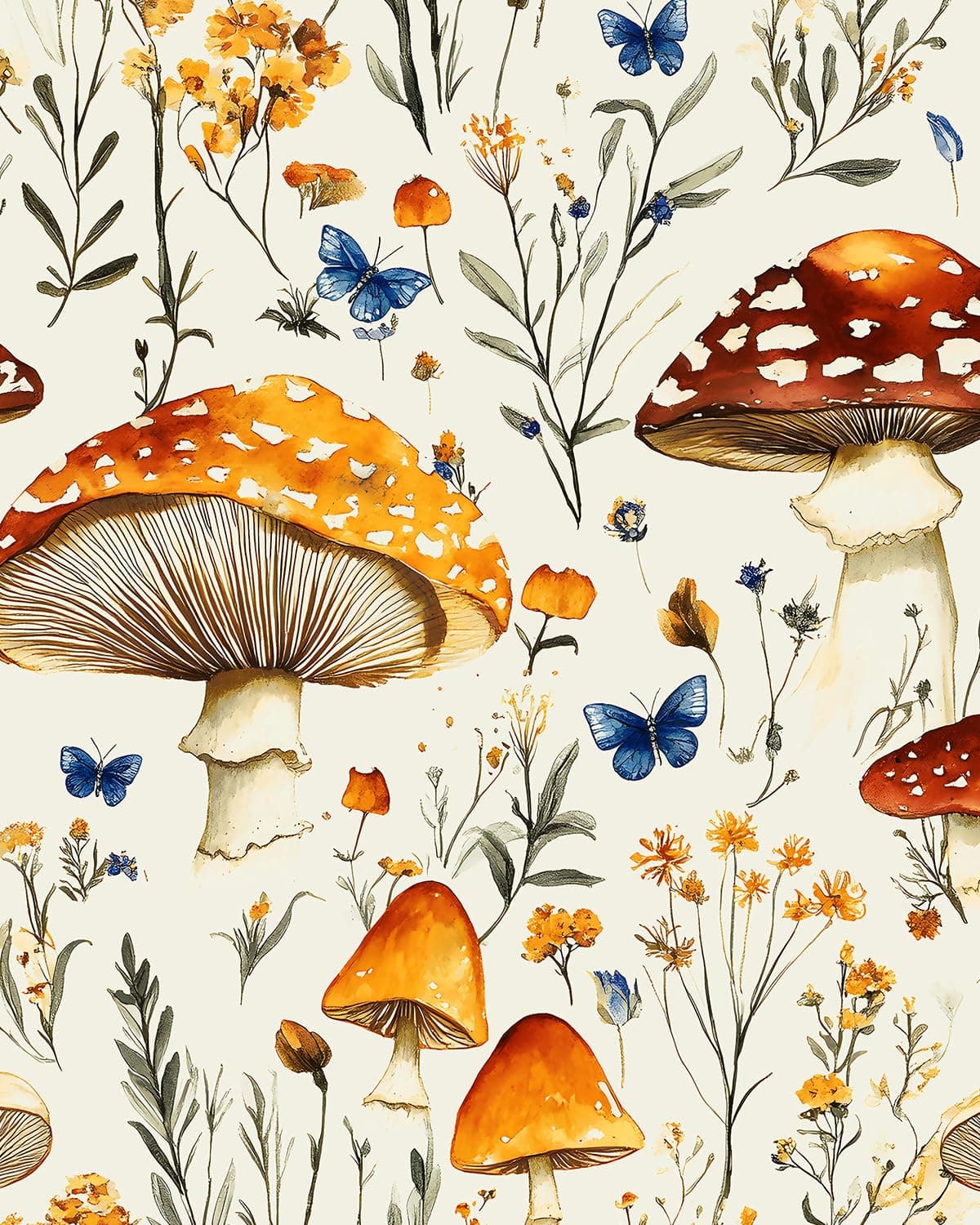 BOKEBEVE Mushroom Peel and Stick Wallpaper Beige Colorful Floral Contact Paper Moth Butterfly Wall Paper for Closet Accent Wall Pantry Laundry Room Renter Friendly Removable 17.5 x 118In