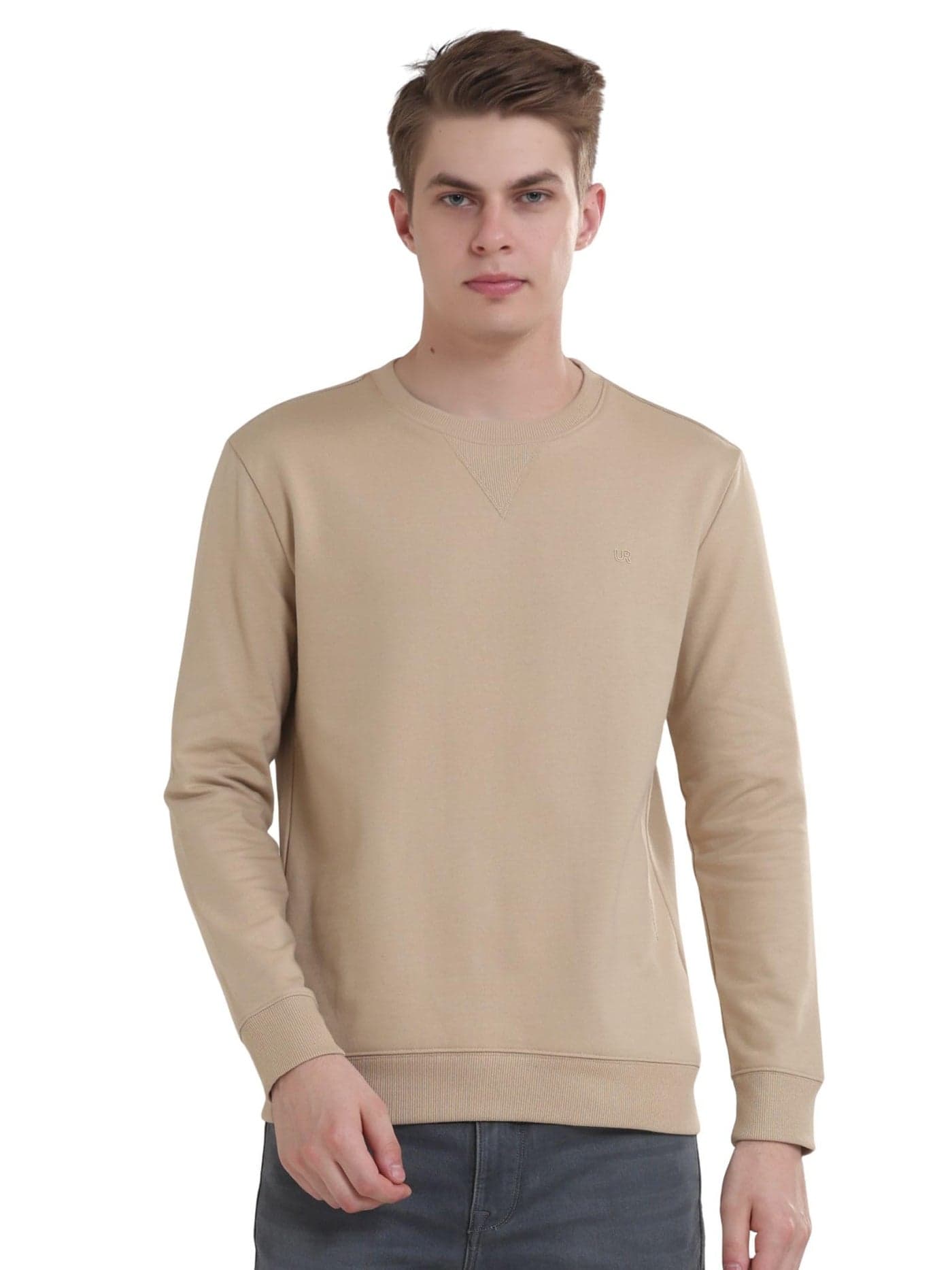 TURMS Anti Stain Men's Sweatshirt Beige | Anti Odor Water Repellent | Cotton Blend Tailored Fit Casual Crew Neck Travel Edition Pullover | Available in Plus Sizes