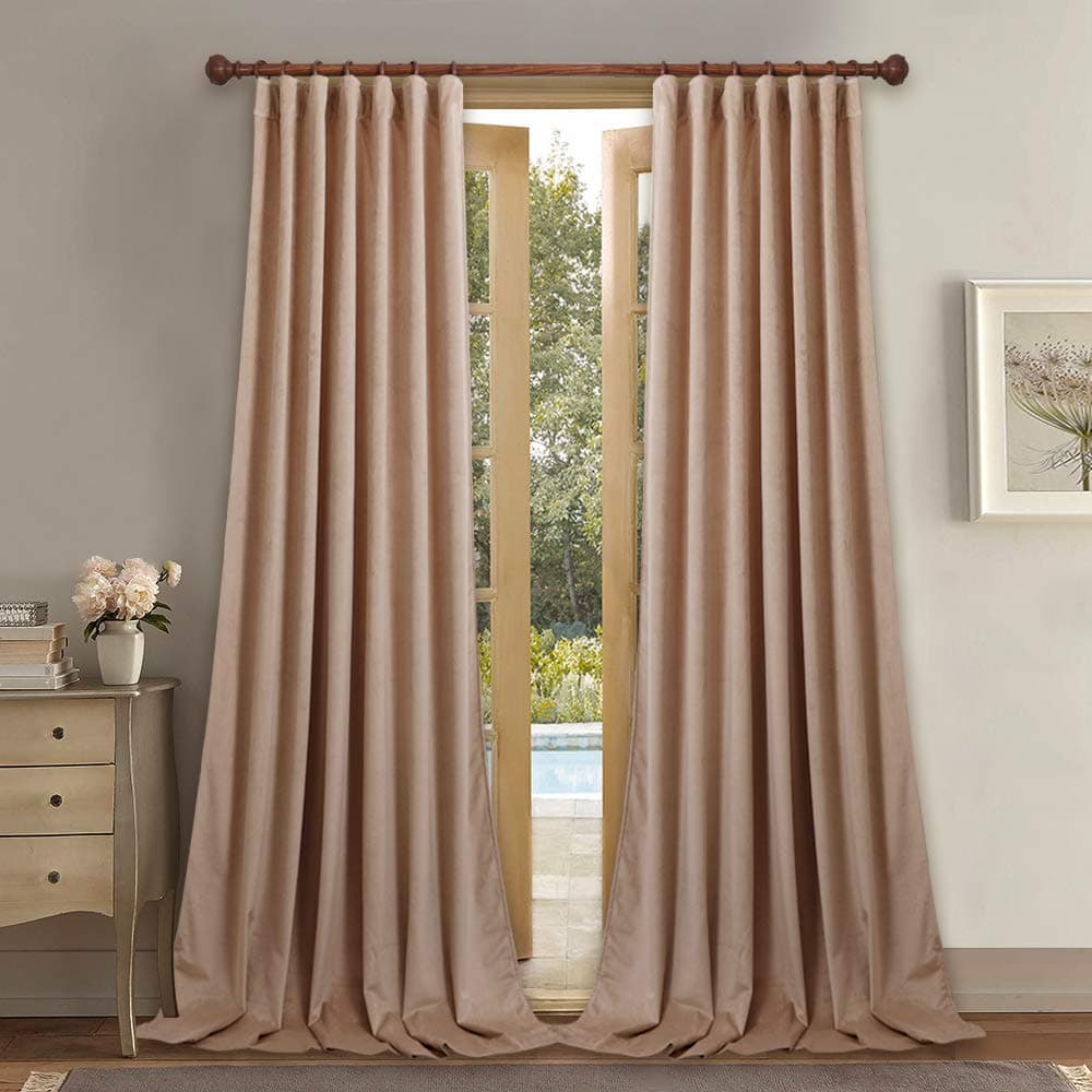 StangH Blush Beige Velvet Curtains for Nursery Girls Bedroom Elegant Home Decor Privacy Light Dimming Window Drape Panels for Living RoomStudy Room W52 x L90 2 Panels