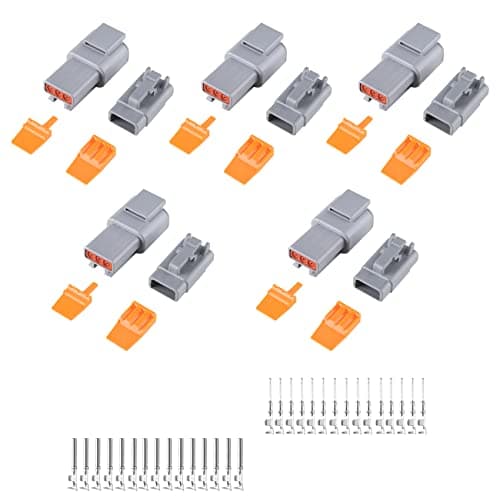 MUYI DTM Connector Kit, 5 Sets 3 Pin IP67 Waterproof Connector DTM04-3P/DTM06-3S for 22-15 AWG Wire Harness with Size 20 Contacts Pin Sockets