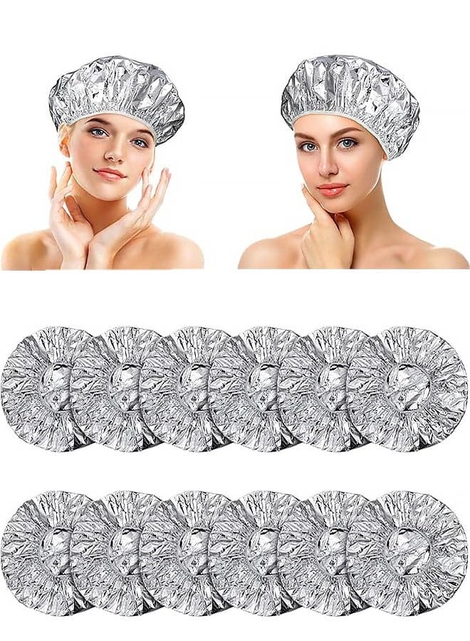 12 Pieces Deep Conditioning Caps Aluminum Foil Reusable Hair Processing Hair Coloring Shower Caps for Home Salon Use(Silvery)