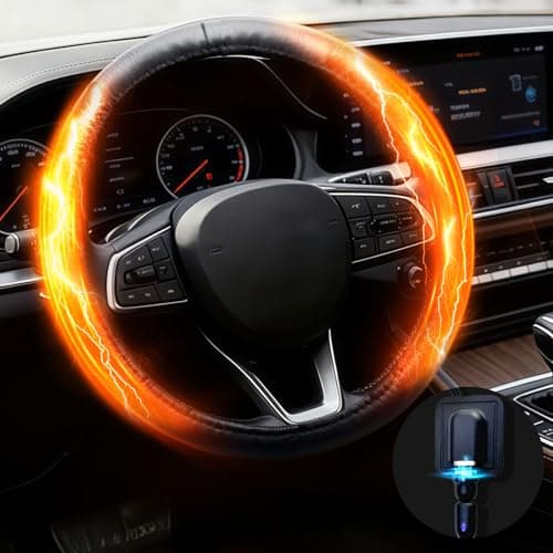 Peabownn Heated Steering Wheel Cover - No Wrapped Around 14.5-15" Car Steering Wheel Cover Warmer, USB Rapid Heating Universal fit for Vehicles, Trucks, SUVs 14.5-15in