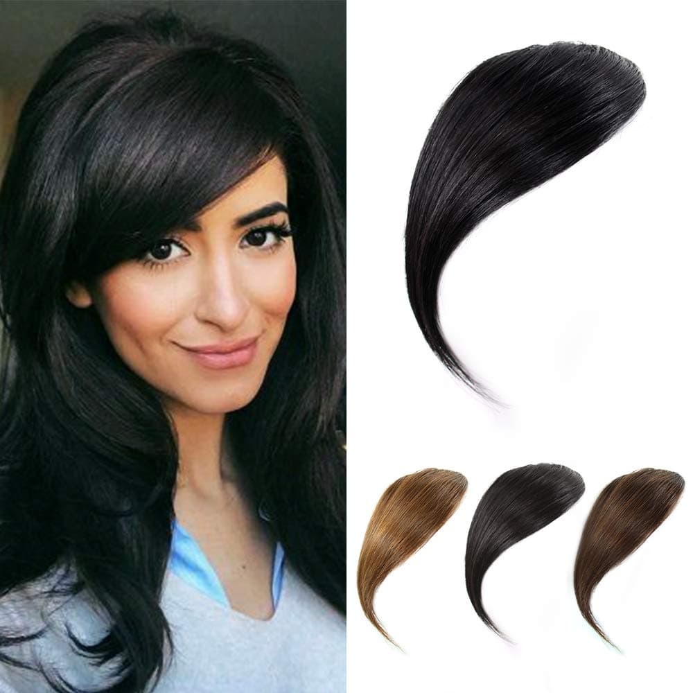 Dsoar Clip in Side Bangs Real Human Hair Bang Natural Clip on Straight Fringe Hair Extension (Jet Black, 5.5cm)